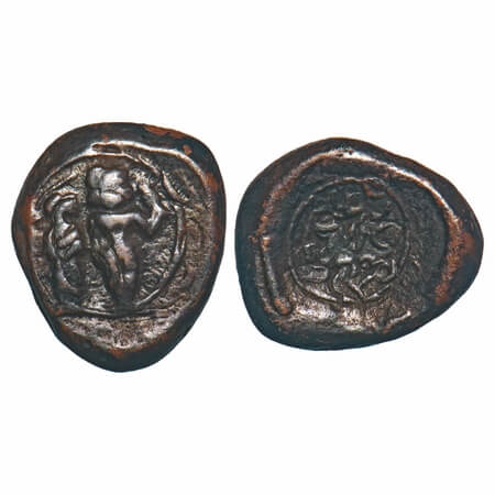 Vijayanagar Feudatories, Madurai Nayakas, Mangamma, (1689-1704 AD), Copper Kasu, 4.07g, 15