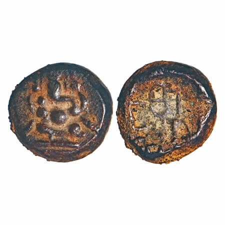 Vijayanagar Feudatories, Madurai Nayakas, (16-17th century), Copper, 2.50g, 11.62x12.38mm,