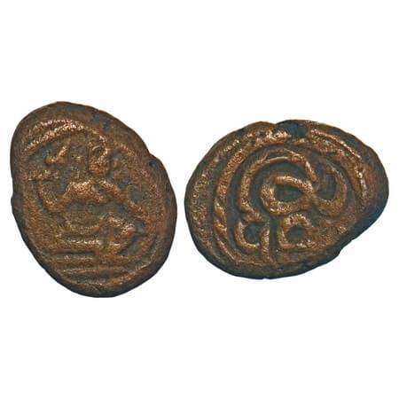 Vijayanagar Feudatories, Madurai Nayakas, (16-18c AD), Copper Kasu, 2.16g, 12.50x9.89 mm, 