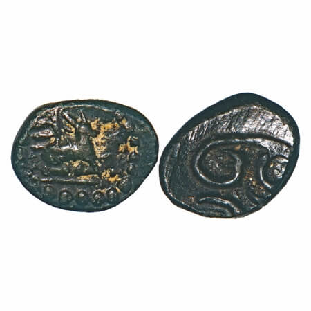 Vijayanagar Feudatories, Madurai Nayaks, Copper, 1.23g, 9.71x11.76mm, Obv: Bull seated fac