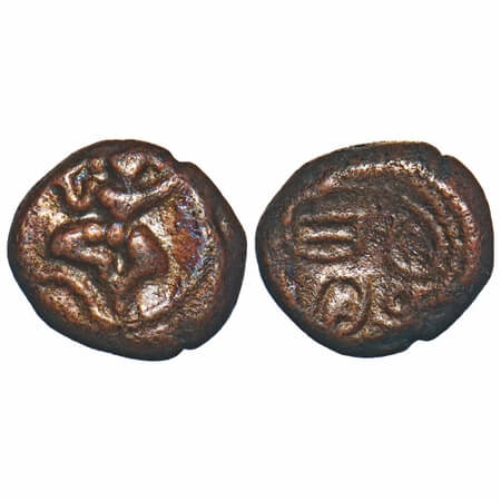 Vijayanagar Feudatories, Madurai Nayakas, (16-18c AD), Copper Kasu fraction, 1.55g, 9.03x1