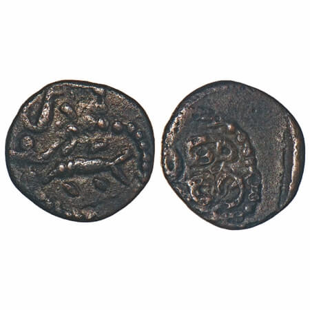 Vijayanagar Feudatories, Madurai Nayakas, (16-18c AD), Copper Kasu fraction, 0.92g, 10.78x