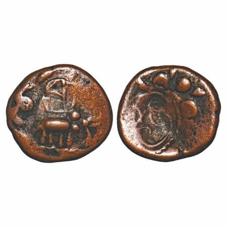 Vijayanagar Feudatories, Madurai Nayakas, (16-18c AD), Copper Kasu fraction, 1.89g, 12.00x