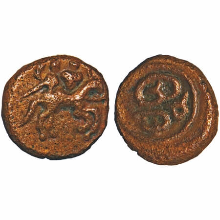 Vijayanagar Feudatories, Madurai Nayakas, (16-18c AD), Copper Kasu fraction, 1.45g, 10.29x