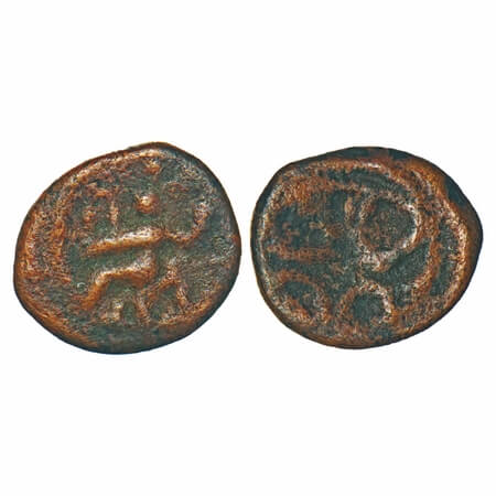 Vijayanagar Feudatorie, Madurai Nayaks, Copper Kasu, 0.81g, 9.14x10.50mm, Obv: Shiva in Na