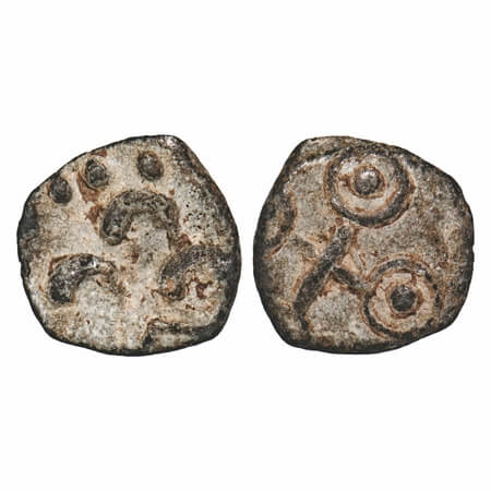 Pre-Satavahanas, Andhra Region, Lead Unit, 0.61g, 8.67x8.93mm, Obv: Three arched hill with