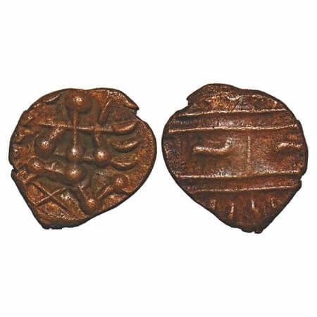 Post Vijayanagar, Nayaka issue, (17-18c AD), Copper Kasu fraction, 1.05g, 12.50x11.74 mm, 