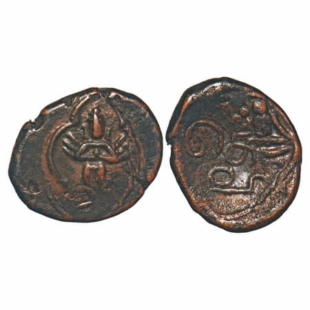 Post Vijayanagar, Local Polygars, (17-18c AD), Copper Kasu, 2.16g, 13.39x16.21 mm, Obv: St
