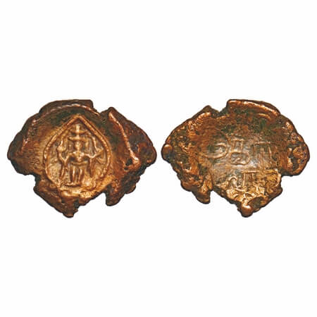 Post Vijayanagar, Local Polygars, (17-18c AD), Copper Kasu, 2.87g, 16.22x20.80 mm, Obv: St