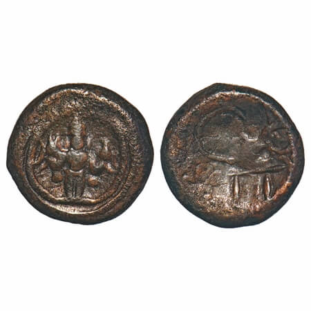 Post Vijayanagar, Local Polygars, (17-18c AD), Copper Kasu, 3.09g, 13.74x14.28 mm, Obv: St