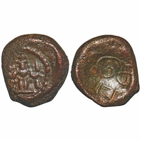 Post Vijayanagar, Local Polygars, (17-18c AD), Copper Kasu, 3.21g, 15.10x13.83 mm, Obv: Tw