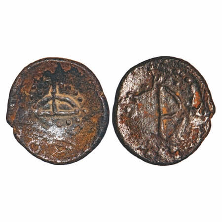 Polygars of Tamilnadu, Copper, 2.08g, 19.33x18.57mm, Obv: Bow and Arrow within dotted bord