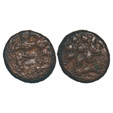 Nayaks of Senji, (16th century), Copper, 1.34g, 10.30x9.95mm, Obv: two Dieties in half sea