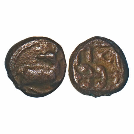 Ginjee Marathas, (18c AD), Copper Kasu fraction, 1.79g, 9.89x9.84 mm, Obv: Peacock to righ