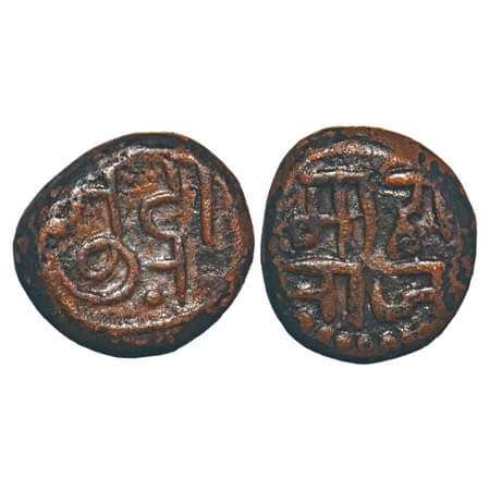 Tanjavur Marathas, (18c AD), Copper Kasu, 3.04g, 12.46x11.28 mm, Obv: Nagari legend ‘Mudra