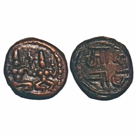 Tanjavur Marathas, (18c AD), Copper Kasu, 2.01g, 11.11x11.57 mm, Obv: Seated Shiva-Parvati