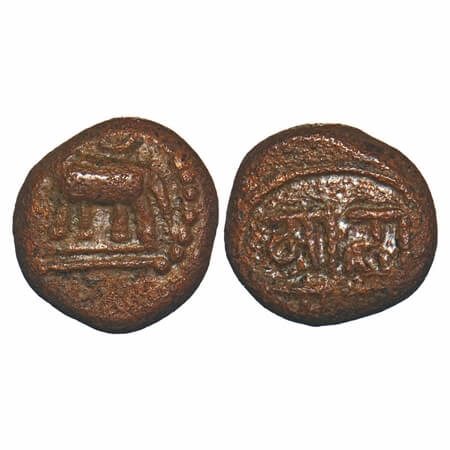 Tanjavur Marathas, (18c AD), Copper Kasu, 3.30g, 12.82x12.20 mm, Obv: Elephant to left on 