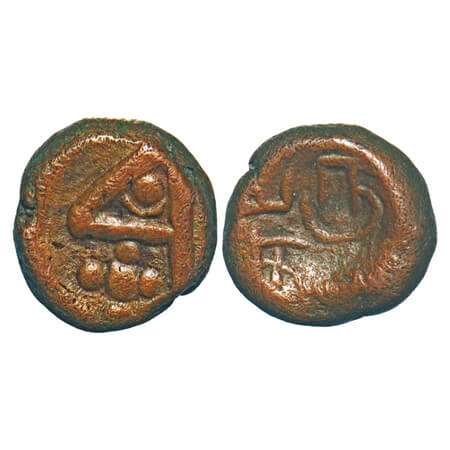Arcot Nawabs, Muhammad Ali, (1749-95 AD), Copper Kasu, 2.52g, 11.69x10.98 mm, Obv: Flag wi