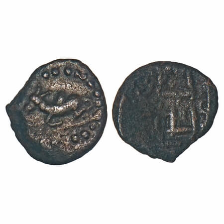 Arcot Nawabs, Muhammad Ali (1749-95 AD), Copper Kasu fraction, 1.64g, 12.28x11.73 mm, Obv: