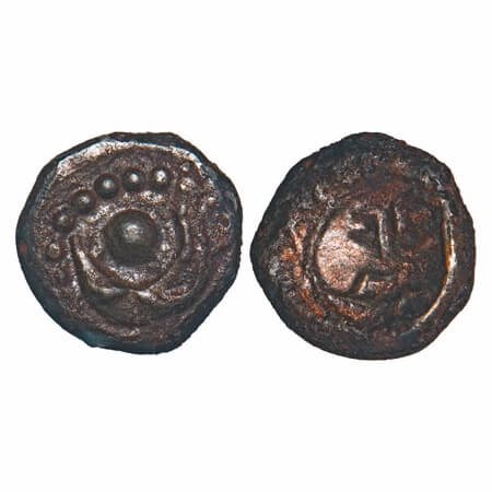 Arcot Nawabs, Muhammad Ali, (1749-95 AD), Copper Kasu, 2.53g, 12.64x12.67 mm, Obv: Sun and