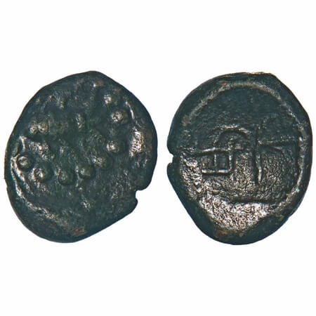 Arcot Nawabs, Muhammad Ali (1749-95 AD), Copper Kasu, 2.33g, 12.95x11.06 mm, Obv: Fish, Do