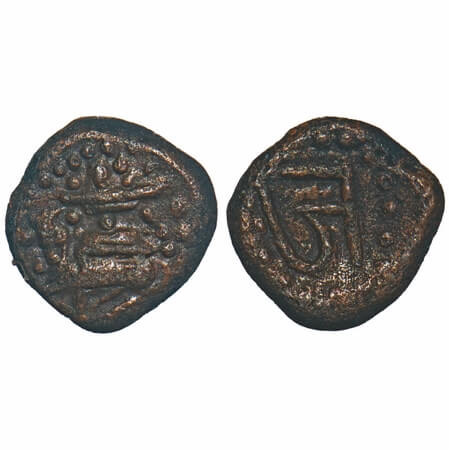 Arcot Nawabs, Muhammad Ali (1749-95 AD), Copper Kasu , 2.41g, 12.17x11.90 mm, Obv: Shiva-L