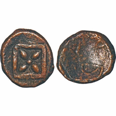 Arcot Nawabs, Mafus Khan, (c. 1790-95 AD), Copper Kasu, 2.16g, 13.97x12.44 mm, Obv: Flower