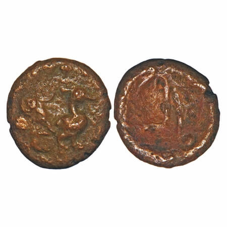 Arcot Nawabs, Muhammad Ali (1749-95 AD), Copper Kasu fraction, 1.41g, 10.98x10.32 mm, Obve
