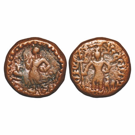 Tribe of the Punjab, Yaudheya, Karttikeya-Devasena type, Copper Unit, 10.77g, 23.76x24.46 