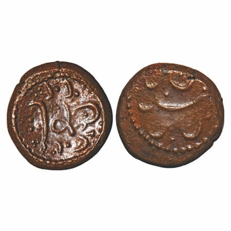 Arcot Nawabs, (18c AD), Copper Kasu, 2.74g, 12.94x13.39 mm, Obv: Crude Persian legend, Dot