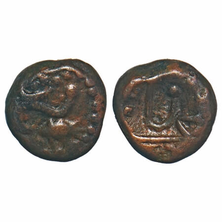 Arcot Nawabs, (18c AD), Copper Kasu fraction, 1.87g, 10.33x10.16 mm, Obv: Crude Persian le