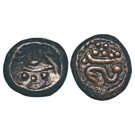Arcot Nawabs, (18c AD), Copper Kasu fraction, 1.76g, 12.28x10.44 mm, Obv: Crude Persian le