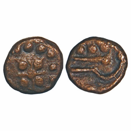 Arcot Nawabs, (18c AD), Copper Kasu fraction, 1.14g, 9.08x9.32 mm, Obv: Dotted flower desi