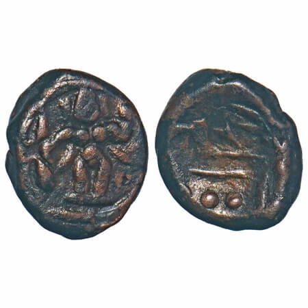 Arcot Nawabs, (18c AD), Copper Kasu fraction, 1.72g, 11.99x10.03 mm, Obv: Standing deity V