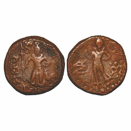 Tribe of the Punjab, Yaudheya, Karttikeya-Devasena type, Copper Unit, 10.47g, 22.85x23.60 