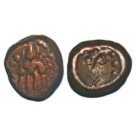 Arcot Nawabs, (18c AD), Copper Kasu fraction, 1.77g, 9.82x8.76 mm, Obv: Standing deity Vis