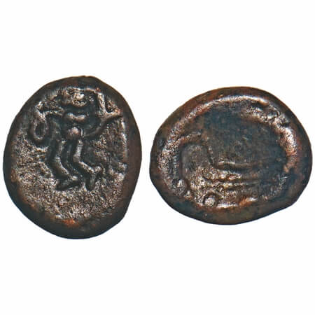 Arcot Nawabs, (18c AD), Copper Kasu fraction, 1.71g, 11.60x9.96 mm, Obv: Standing deity Ha