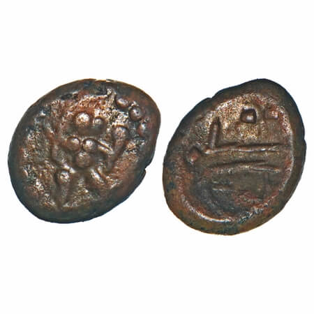 Arcot Nawabs, (18c AD), Copper Kasu fraction, 1.82g, 9.32x9.89 mm, Obv: Standing deity Han