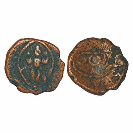 Arkat Nawabs, (17th century), Copper, 1.05g, 10.92x11.78mm, Obv: Vishnu standing within ar