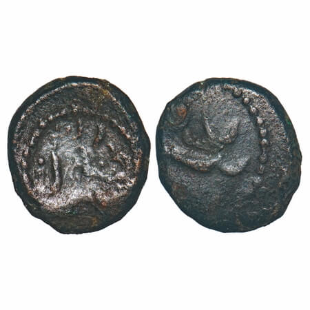 Arkat Nawabs, (17th century), Copper, 2.90g, 14.14x12.71mm, Early Thirunelveli issue (poly
