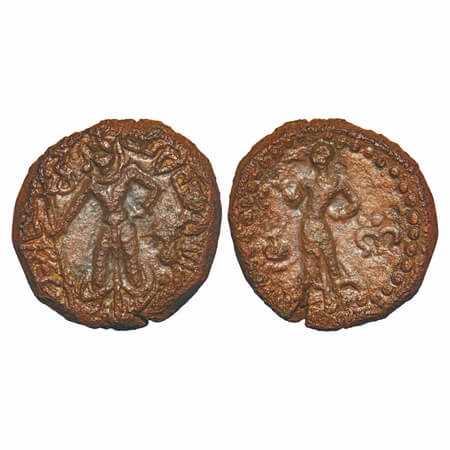 Tribe of the Punjab, Yaudheya, Karttikeya-Devasena type, Copper Unit, 11.61g, 23.65x23.47 