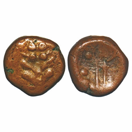 Arkat Nawabs, (18th century), Copper, 1.56g, 10.24x10.28, Obv: Narsimha, Rev: Unclear. Abo