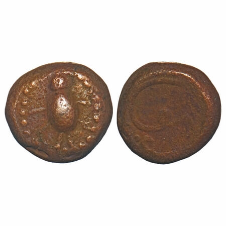 Arcot Nawabs, (18c AD), Copper Half Paisa, 6.38g, 14.77x15.77 mm, Obv: Fish, Dotted border
