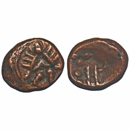 Arcot Nawabs, (18c AD), Copper Kasu fraction, 1.28g, 8.96x10.68 mm, Obv: Standing Garuda w