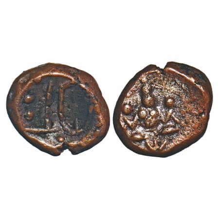 Arcot Nawabs, (18c AD), Copper Kasu fraction, 1.81g, 10.66x11.87 mm, Obv: Standing deity V