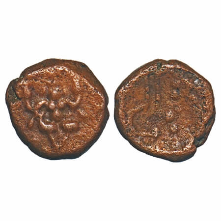 Arcot Nawabs, (18c AD), Copper Kasu fraction, 1.69g, 11.18x11.57 mm, Obv: Standing deity V