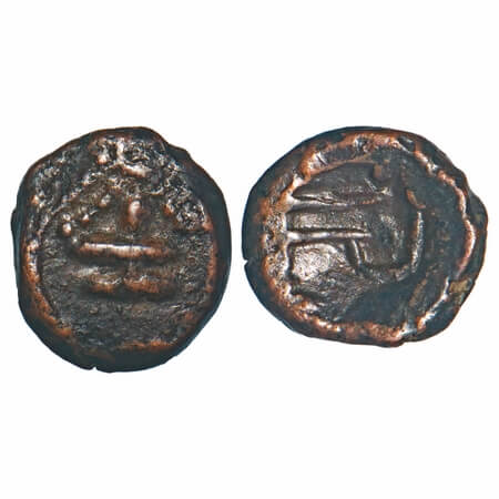 Arcot Nawabs, (18c AD), Copper Kasu fraction, 1.75g, 11.50x10.20 mm, Obv: Shiva-Lingam, Ci