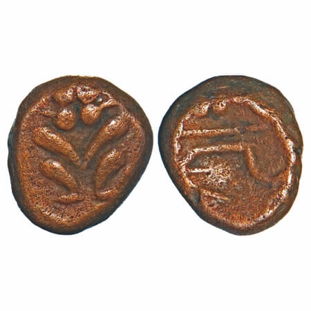 Arcot Nawabs, (18c AD), Copper Kasu fraction, 1.53g, 10.14x9.40 mm, Obv: Seated Narasimha,