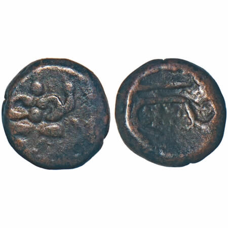 Arcot Nawabs, (18c AD), Copper Kasu fraction, 1.60g, 10.15x9.91 mm, Obv: Seated Kubera, Re