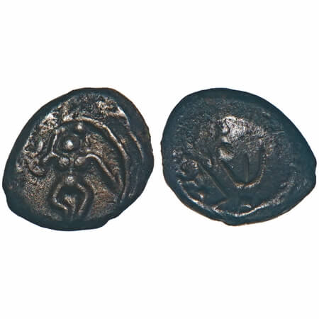 Arcot Nawabs, (18c AD), Copper Kasu fraction, 1.88g, 10.97x11.92 mm, Obv: Dancing Krishna,